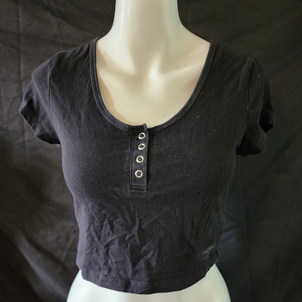 No Boundaries Black Buttoned Crop Top